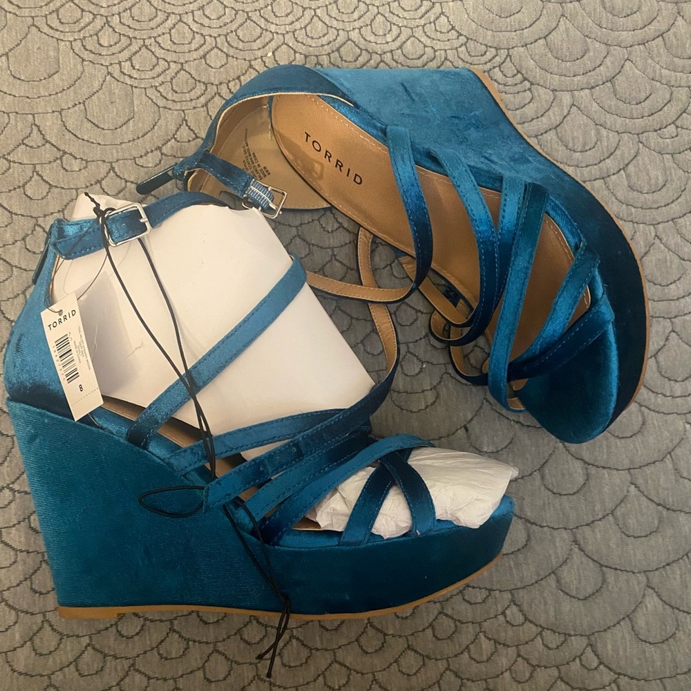 Torrid Blue Strappy Wedge Sandals